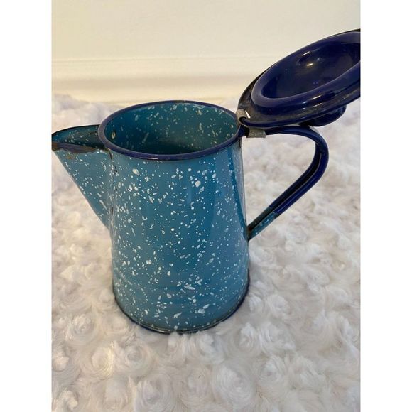 Small Splatter Paint Blue/White Coffee Pot - Picture 1 of 4